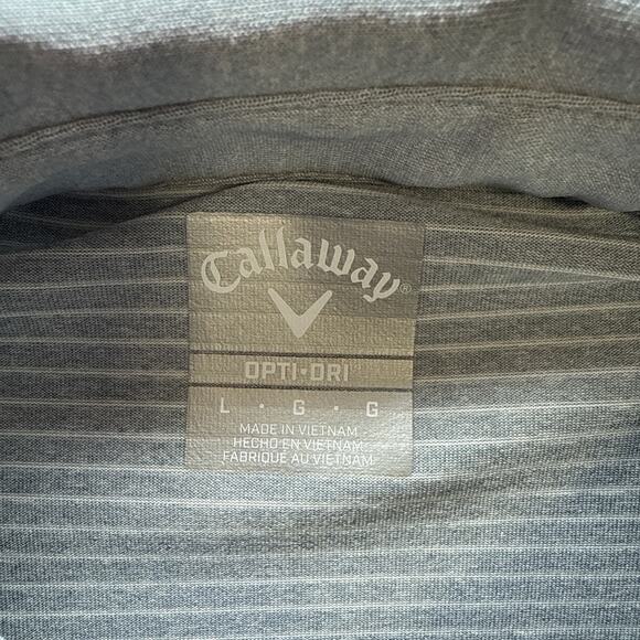 Callaway Golf Opti-Dri Mens Large Collared Polo Shirt Gray White Striped EUC - Picture 2 of 10